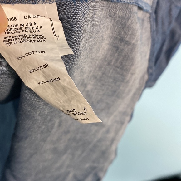 Karen Kane denim color smocked shoulder top - Picture 3 of 5